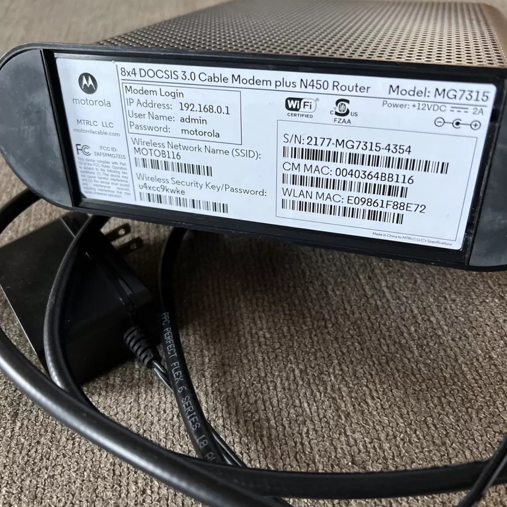 Motorola MG7315 DOCSIS 3.0 8x4 Cable Modem + Router Approved For Xfinity Comcast - Picture 6 of 8